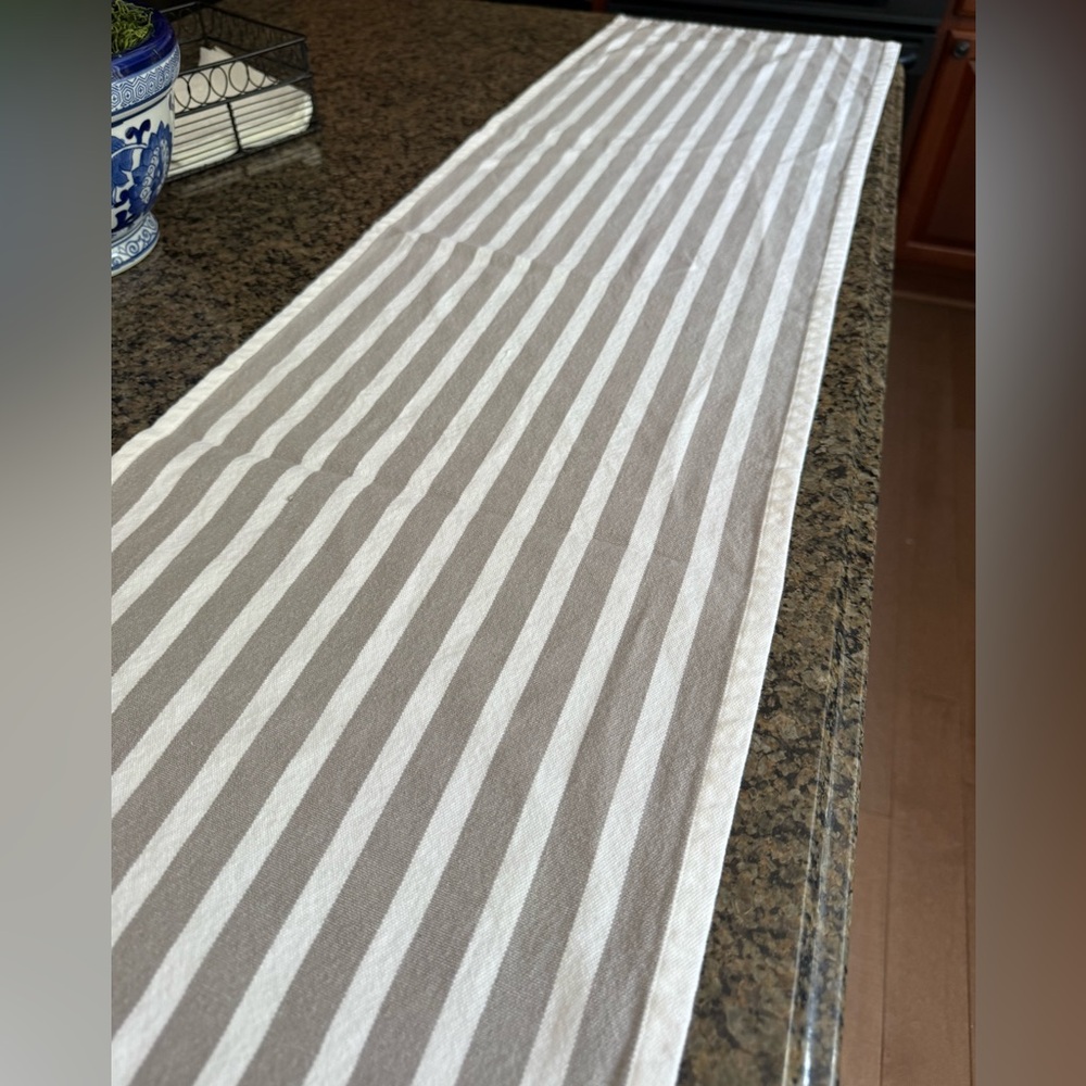 Pier1 Imports Table runner, gray and white stripes.